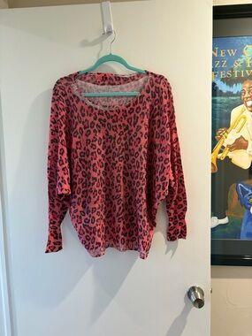 Casual Pink Leopard Scoop Neck Sweater